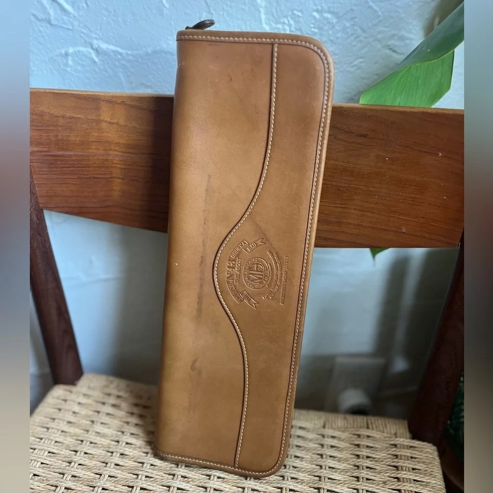 Vintage Gurkha Leather Tie Case Ascot Travel Organizer Tan Zip Necktie Holder